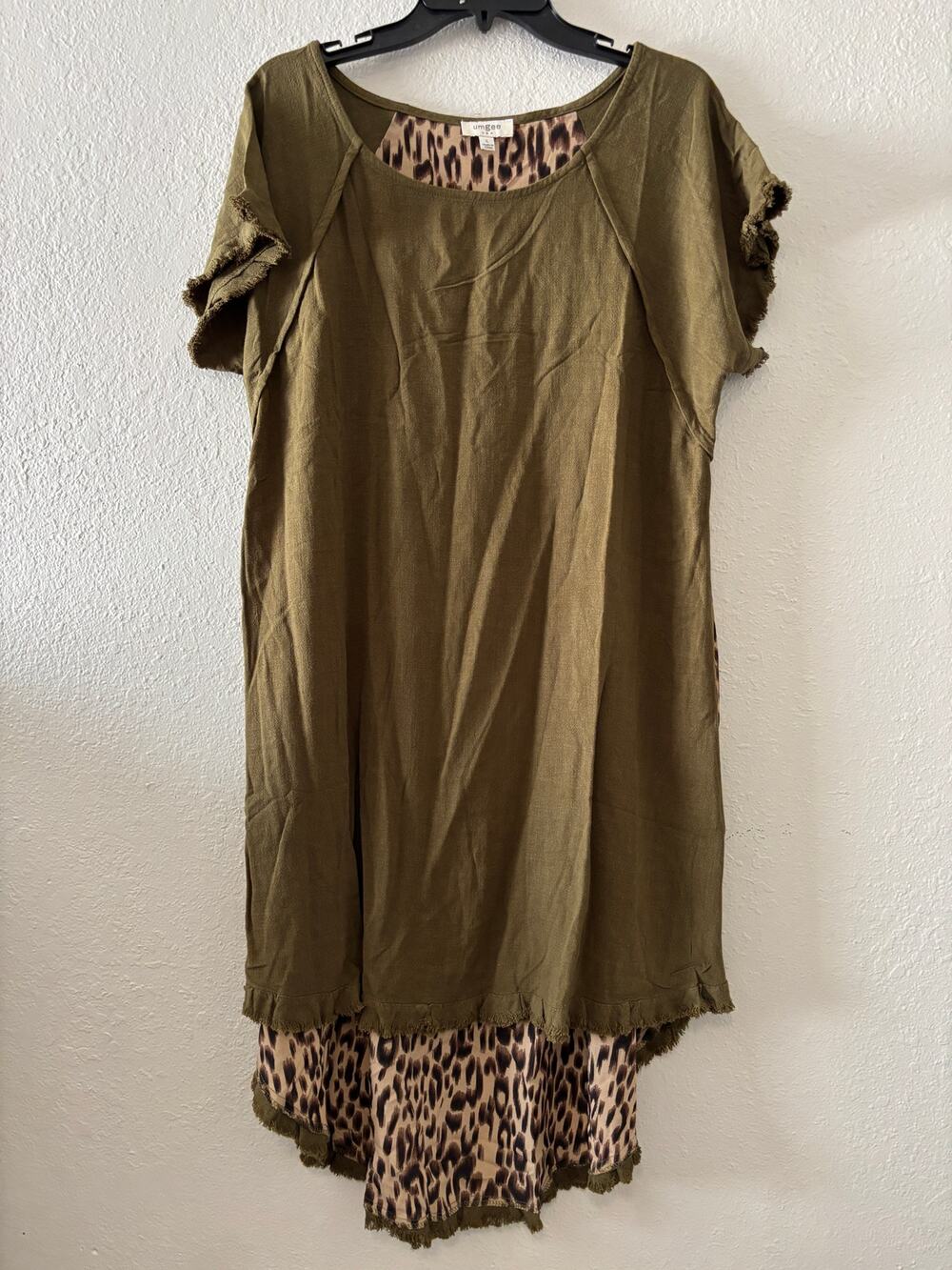 Umgee Linen Dress Animal Print Hi-Lo Shift Dress Womens Size Large